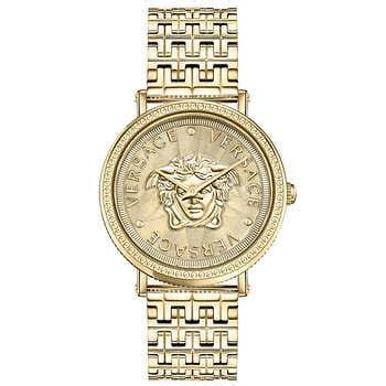 versace v-dollar gold-tone stainless steel swiss quartz ladies watch|Versace Women's Swiss V.